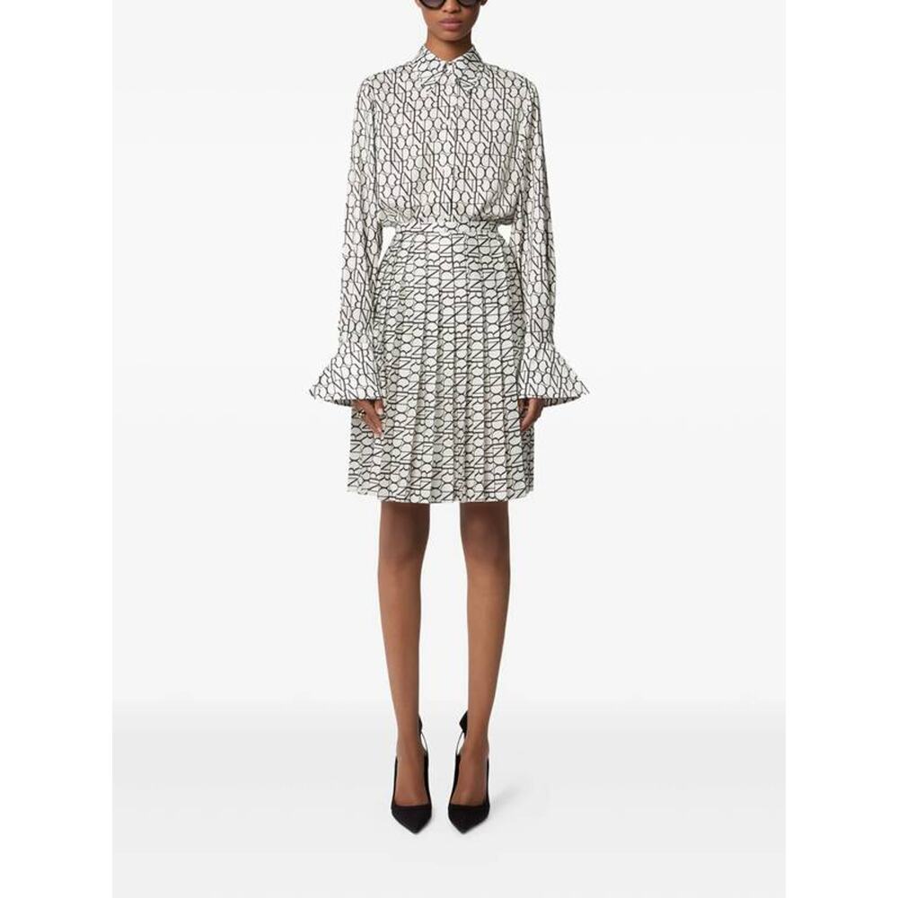 Nina Ricci All Over Logo Pleated Mini Skirt in Cream Noir 40 US 8